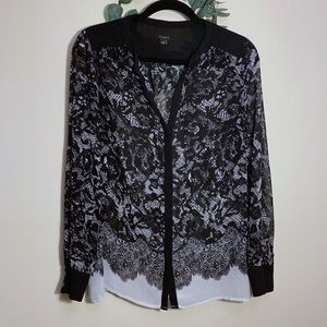 Ann Taylor Black and White Lace Blouse, Size Small